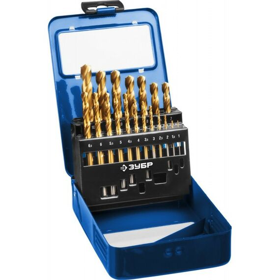 Наборы оснастки: Набор сверл по металлу Зубр 29626-H19 КОБАЛЬТ 19шт(1-10мм), сталь Р6М5К5, класс А, мет.бокс [29626-H19] фотографии