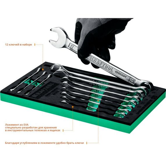 Наборы инструментов и ключи: Набор комбинированных гаечных ключей KRAFTOOL 6 - 22 мм 12 шт [27079-H12E] фотографии
