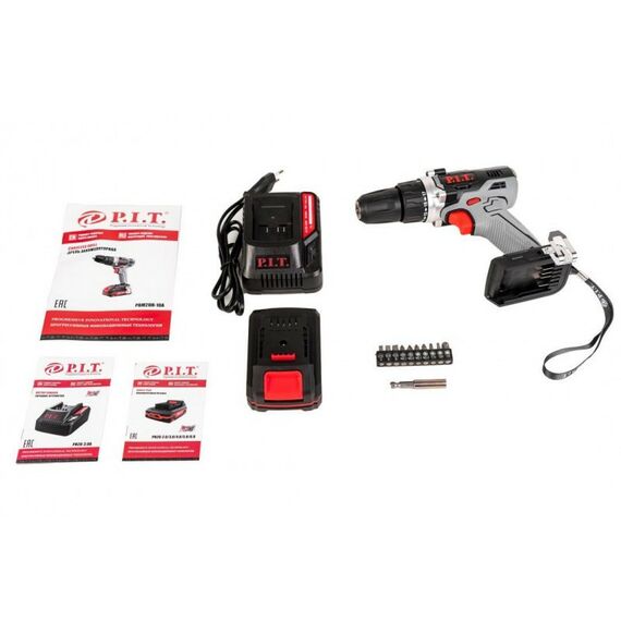 Дрели и шуруповерты: Аккумуляторная дрель P.I.T. PBM20H-10A/1 20В, 28Нм, патр.10 мм, 2ск, 1акб Li-Ion 2Ач, ЗУ 3А, кейс фотографии