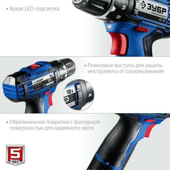 Дрели и шуруповерты: Дрель-шуруповерт Зубр Профессионал DL-121-42 12В, 2 АКБ (4Ач), в сумке фотографии