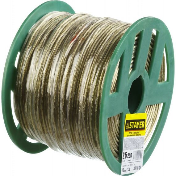 Такелажный крепеж: Трос стальной в полимерной оболочке STAYER d=2,5 мм, L=200 м [30410-25] фотографии