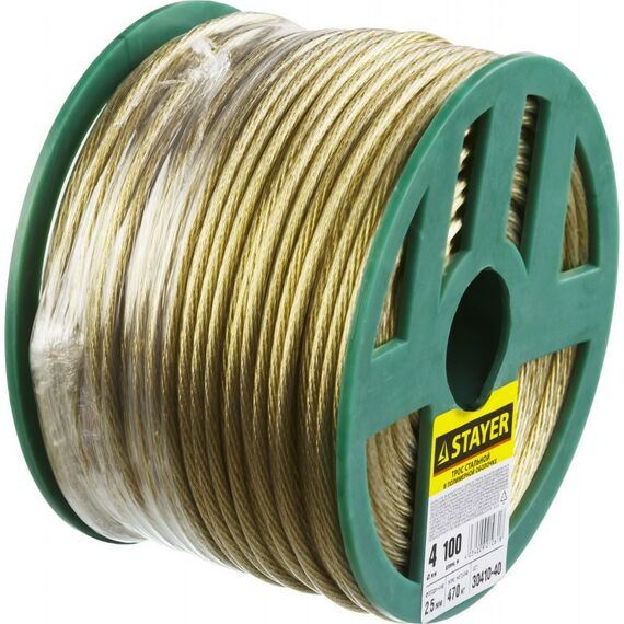 Такелажный крепеж: Трос стальной в полимерной оболочке STAYER d=4,0 мм, L=100 м [30410-40] фотографии