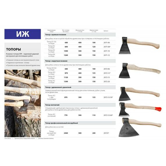 Топоры, колуны: Кованый мясорубный топор  Ижсталь-ТНП М 2400/3100 г, деревянная рукоятка, 500 мм [20723] фотографии