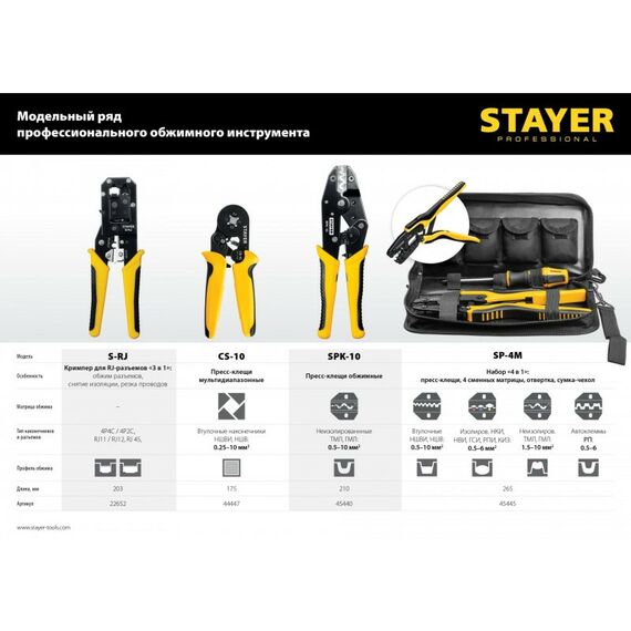 Электромонтажный инструмент: Пресс-клещи STAYER Professional CS-10 для втулочных наконечников 0.25 - 10 мм.кв [44447] фотографии