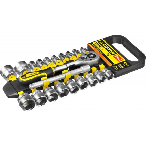 Наборы инструментов и ключи: Набор торцовых головок STAYER RSS 21M 21 предмет [27752-H21] фотографии