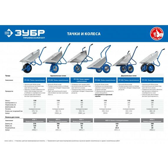 Тачки строительные: Пневматическое колесо Зубр КПВ-1 390 мм для тачки арт. 39907 [39902-1] фотографии
