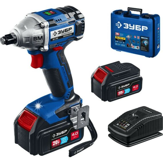 Гайковерты, отвертки: Гайковерт бесщеточный Зубр Профессионал GB-250-42 20В, 2 АКБ (4Ач), в кейсе фотографии