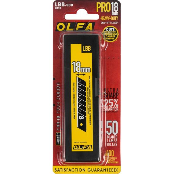 Столярно-слесарный инструмент: Лезвие OLFA EXCEL BLACK OL-LBB-50B сегментированное, 8 сегментов, 18х100х0.5мм, 50шт фотографии