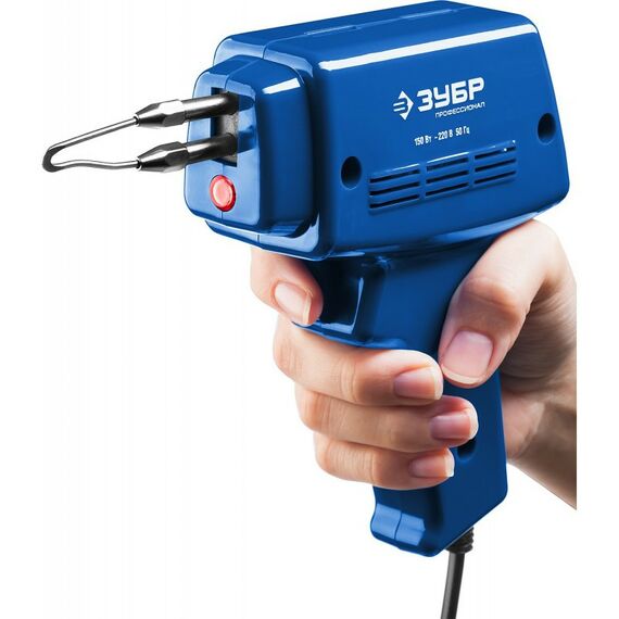 Паяльное оборудование: Импульсный паяльник в наборе Зубр 55412-H4 150Вт, нагрев 6 сек., канифоль, припой, 2 сменных жала, в кейсе фотографии