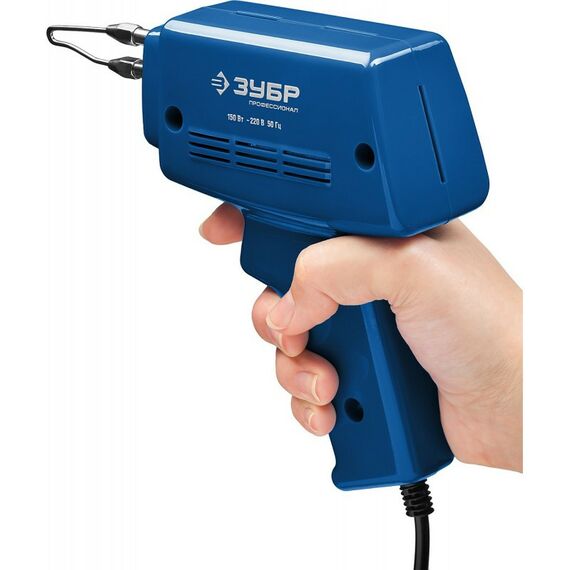 Паяльное оборудование: Импульсный паяльник в наборе Зубр 55412-H4 150Вт, нагрев 6 сек., канифоль, припой, 2 сменных жала, в кейсе фотографии