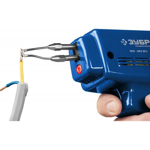 Паяльное оборудование: Импульсный паяльник в наборе Зубр 55412-H4 150Вт, нагрев 6 сек., канифоль, припой, 2 сменных жала, в кейсе фотографии