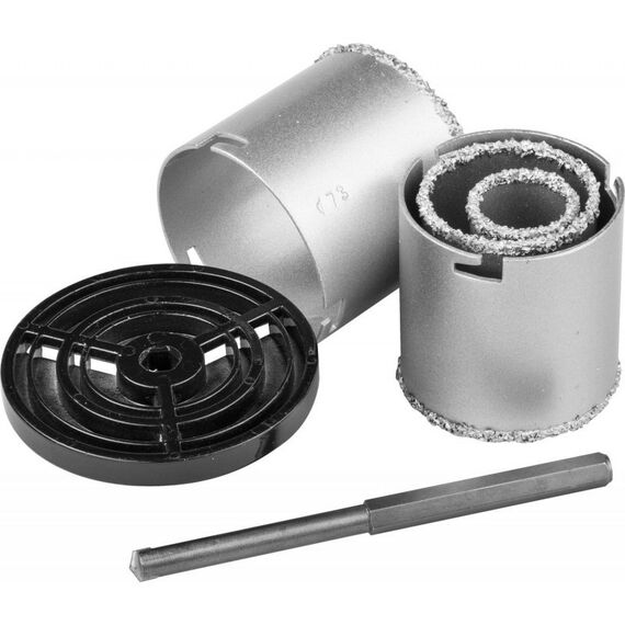 Буры, пики, коронки, сверла: Набор коронок кольцевых KRAFTOOL 3340 с напылением из карбида вольфрама, 4 шт, 33-53-67-73мм фотографии