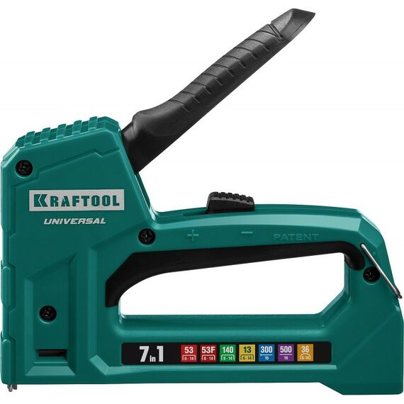 Степлеры: Универсальный лёгкий степлер KRAFTOOL Universal 31524 7-в-1: 53(6-14мм)/140(8-14 мм)/13/ 53F/36/500 фотографии