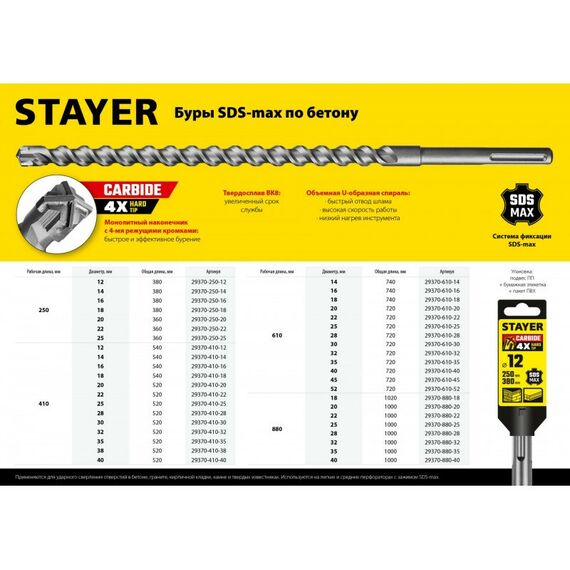 Буры, пики, коронки, сверла: Бур SDS-max STAYER 32 x 410/520 мм [29370-410-32] фотографии