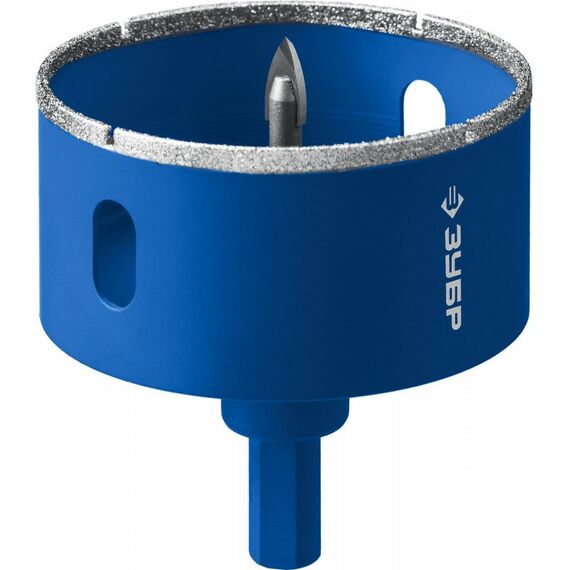 Буры, пики, коронки, сверла: Коронка алмазная с центрирующим сверлом для дрели Зубр Профессионал d 80 мм по керамике и стеклу, Р60, трехгр хвостовик [29850-80] фотографии