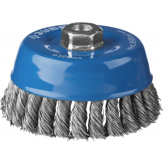 Шлифовка, зачистка: Щетка чашечная для УШМ Зубр Профессионал 120ммхМ14 плетеные пучки стальной проволоки 0,5мм [35275-120_z02] фотографии