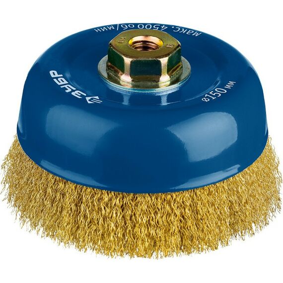 Шлифовка, зачистка: Щетка чашечная для УШМ Зубр Профессионал 150ммхМ14 витая латунированная стальная проволока 0,3мм [3526-150_z02] фотографии