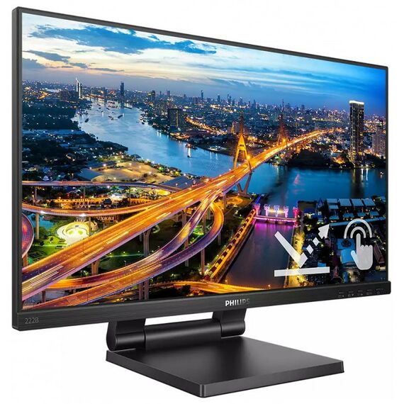 Мониторы: ЖК-монитор PHILIPS 222B1TC/00 Black 21.5" IPS, Multi-Touch, 1920x1080, 75Hz, 4 ms, 178°/178°, 250 cd/m, 50M:1, +HDMI 1.4, +DisplayPort 1.2, +4xUSB 3.2, +MM, +регулировка по высоте фотографии