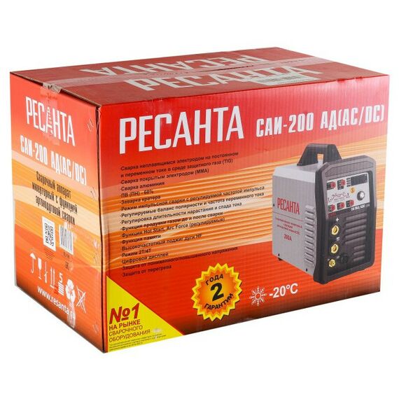 Сварочные аппараты: Сварочный аппарат инверторный РЕСАНТА САИ-200АД (АС/DC) MMA, TIG, 220-230 В, 10 – 200 А, ПН - 60% [65/98] фотографии