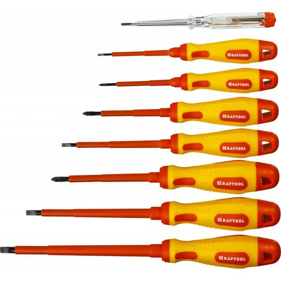Диэлектрический инструмент: Набор высоковольтных отверток KRAFTOOL Х-Drive ELECTRO SL: 2, 5, 4, 5,5, 6,5, PH: № 0, 1, 2, пробник, до 1000В [250088-H8] фотографии