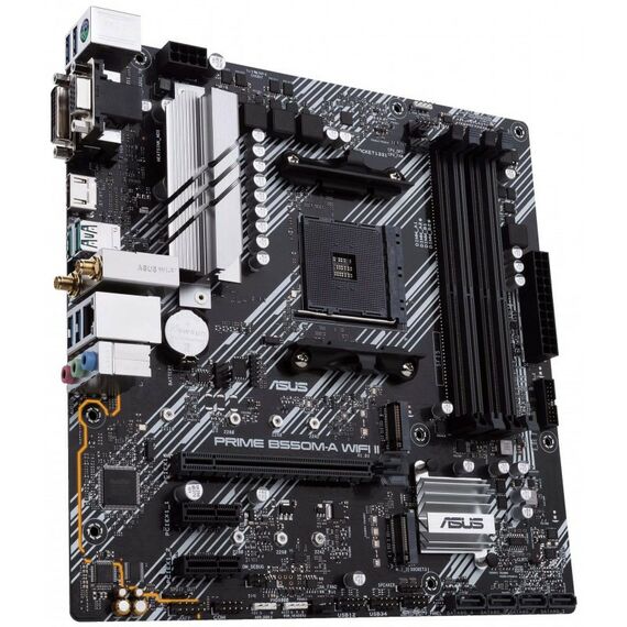 Материнские платы: Материнская плата Asus PRIME B550M-A WIFI II AM4 <B550> PCI-E Dsub+DVI+HDMIGbLAN+WiFi+BT SATA  MicroATX 4DDR4 (RTL) фотографии