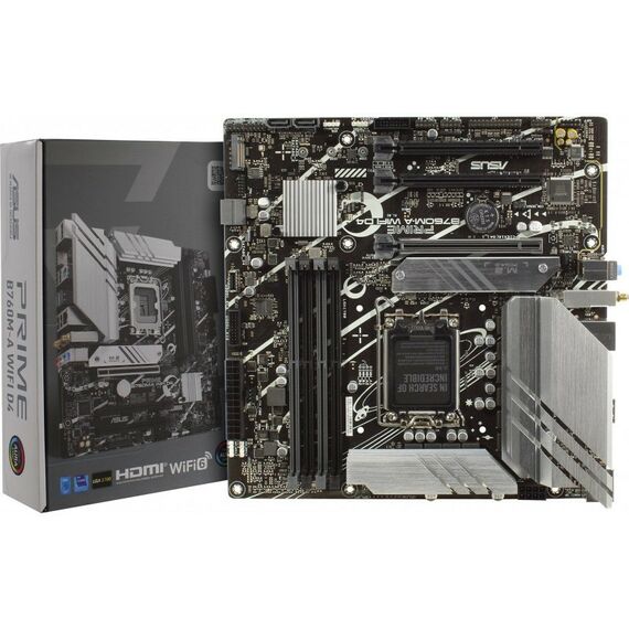 Материнские платы: Материнская плата Asus PRIME B760M-A WIFI D4 LGA1700 B760 3xPCI-E+2xHDMI+DP 2.5GbLAN+WiFi+BT SATA MicroATX 4DDR4 RTL фотографии