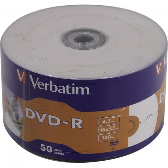 DVD±RW, DVD±R, DVD RAM диски: DVD-R диск Verbatim 4.7Gb 16x <уп. 50 шт> printable [43793] фотографии