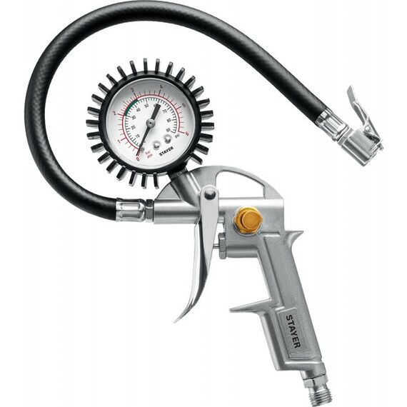 Пневмокраскопульты: Набор пневматический универсальный STAYER 06488-H5 краскораспылитель с верхним бачком, пистолеты, пневмошланг, 5 предметов фотографии