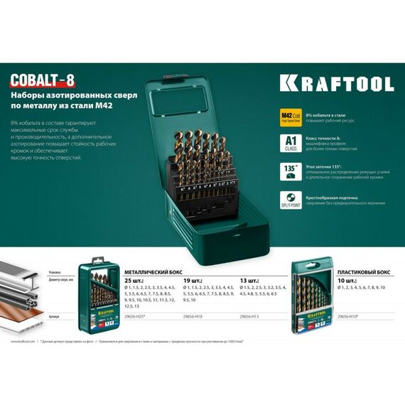 Наборы оснастки: Набор сверл по металлу KRAFTOOL COBALT 25шт 1-13мм HSS-Co(8%), сталь М42(S2-10-1-8) [29656-H25] фотографии