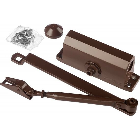 Доводчики: Доводчик дверной STAYER 37917-80 для дверей массой до 80 кг, цвет коричневый фотографии