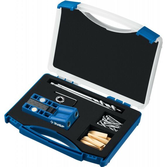 Столярно-слесарный инструмент: Кондуктор двойной Зубр 30091 для глухих отверстий, два отверстия, в кейсе фотографии