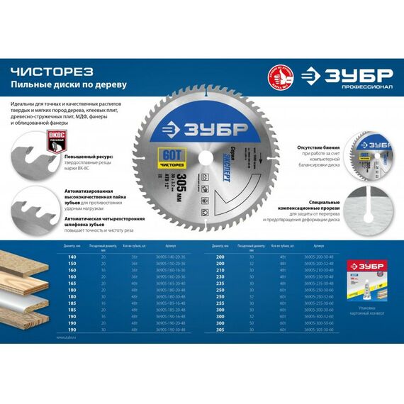 Пильные и алмазные диски: Диск пильный по дереву Зубр Чисторез 235 x 30мм 48Т [36905-235-30-48] фотографии