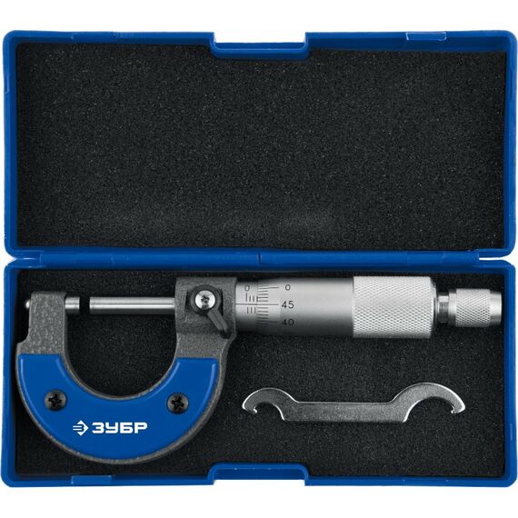 Микрометры: Микрометр Зубр Профессионал МК 25 гладкий механический, диапазон 0-25мм, шаг измерения 0,01мм [34480-25_z02] фотографии