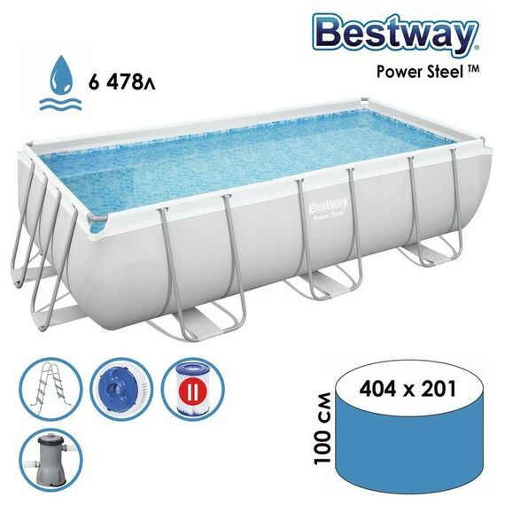 Бассейны: Бассейн каркасный BestWay Power Steel 404 х 201 х 100 см фильтр-насос, лестница фотографии