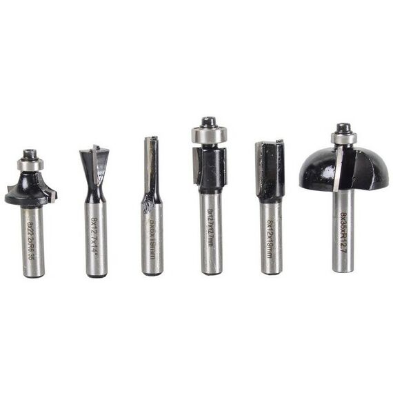 Принадлежности для фрезерных станков: Набор фрез по дереву Вихрь 6шт хвостовик 8 мм, кейс фотографии