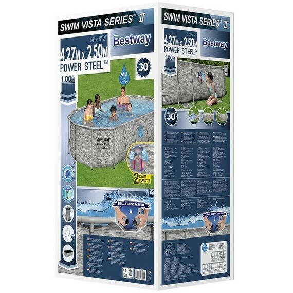 Бассейны: Бассейн каркасный Bestway Power Steel Swim Vista 427 х 250 х 100 см фильтр-насос, лестница, тент [56714] фотографии