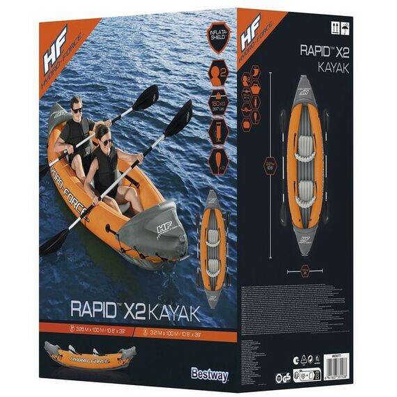 Байдарки: Байдарка Bestway Lite-Rapid X2 Kayak 2 местная, вёсла 218 см, до 160 кг, 321 х 88 х 48 см [65077] фотографии