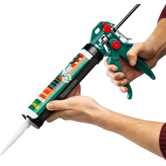 Пистолеты монтажные, тепловые, клеящие, пескоструйные: Пистолет для герметика усиленный KRAFTOOL EXPERT 4-in-1 скелетный, поворотный, 310 мл [06675] фотографии