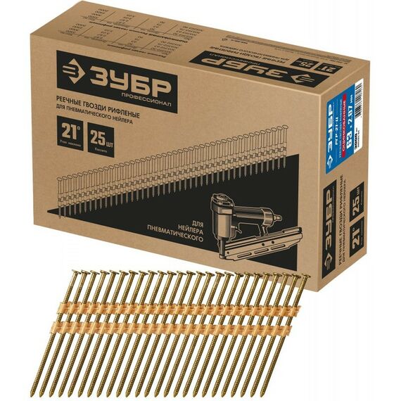 Гвозди: Реечные гвозди рифленые оцинкованные Зубр РГР-21-Ц 63 мм 21°, 3000 шт. [305393-63] фотографии