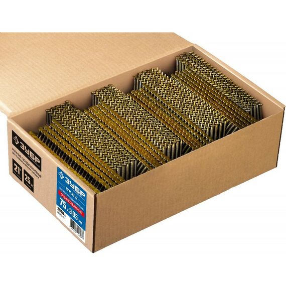 Гвозди: Реечные гвозди рифленые оцинкованные Зубр РГР-21-Ц 75 мм 21°, 2500 шт [305393-75] фотографии