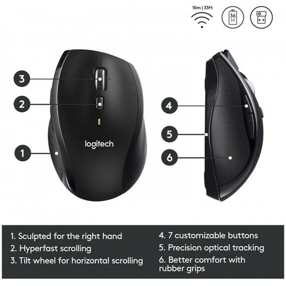 Мыши: Мышь Logitech M705 Marathon Wireless 7btn+Roll RTL [910-001964] фотографии