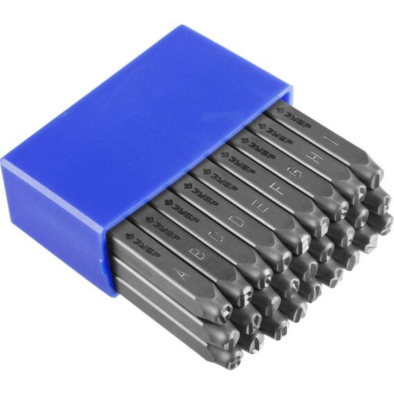 Столярно-слесарный инструмент: Клейма буквенные Зубр 21505-05 латинские, шрифт 5мм фотографии