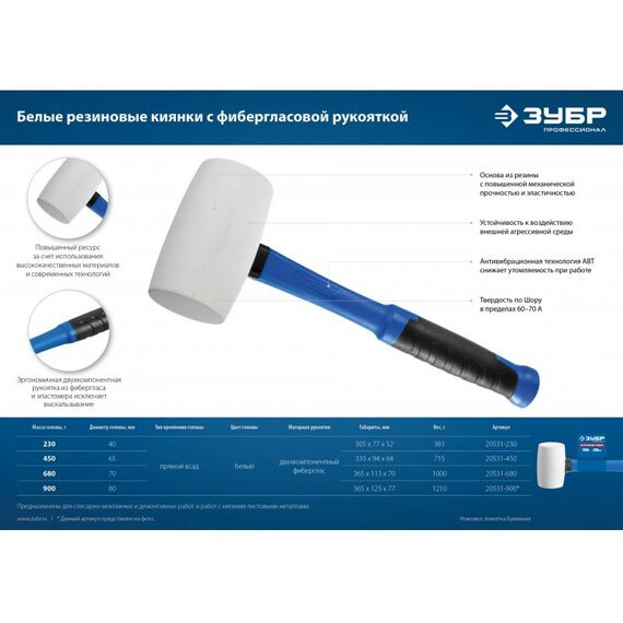Киянки: Белая резиновая киянка Зубр Профессионал 680 г [20531-680] фотографии