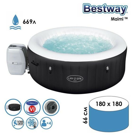 Бассейны: SPA бассейн Bestway Miami AirJet 180 х 66 см фильтр-насос, тент, дозатор для химии, аэромассаж [60001] фотографии