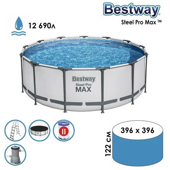 Бассейны: Бассейн каркасный Bestway Pool Set 396 х 122 см фильтр-насос, лестница, тент [5618W] фотографии