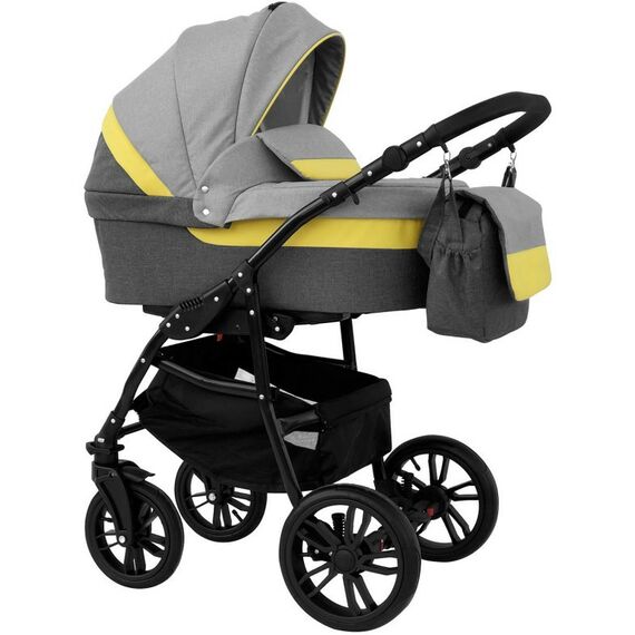 Коляски детские: Коляска 2в1 Alis ALVARO Al 02 т.серый+св.серый+желтая кожа фотографии