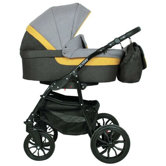Коляски детские: Коляска 2в1 Alis ALVARO Al 02 т.серый+св.серый+желтая кожа фотографии