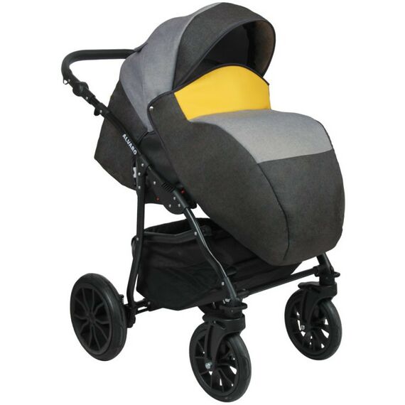 Коляски детские: Коляска 2в1 Alis ALVARO Al 02 т.серый+св.серый+желтая кожа фотографии