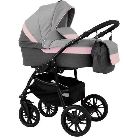 Коляски детские: Коляска 2в1 Alis ALVARO Al 03 т.серый+св.серый+розовая кожа фотографии