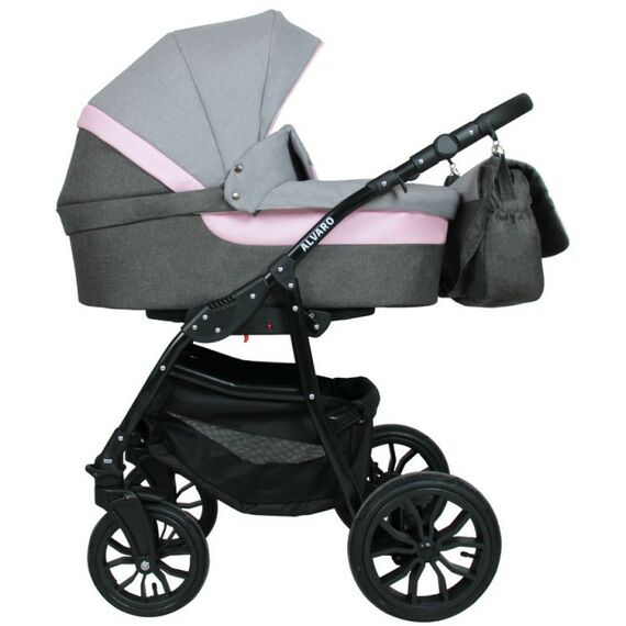 Коляски детские: Коляска 2в1 Alis ALVARO Al 03 т.серый+св.серый+розовая кожа фотографии